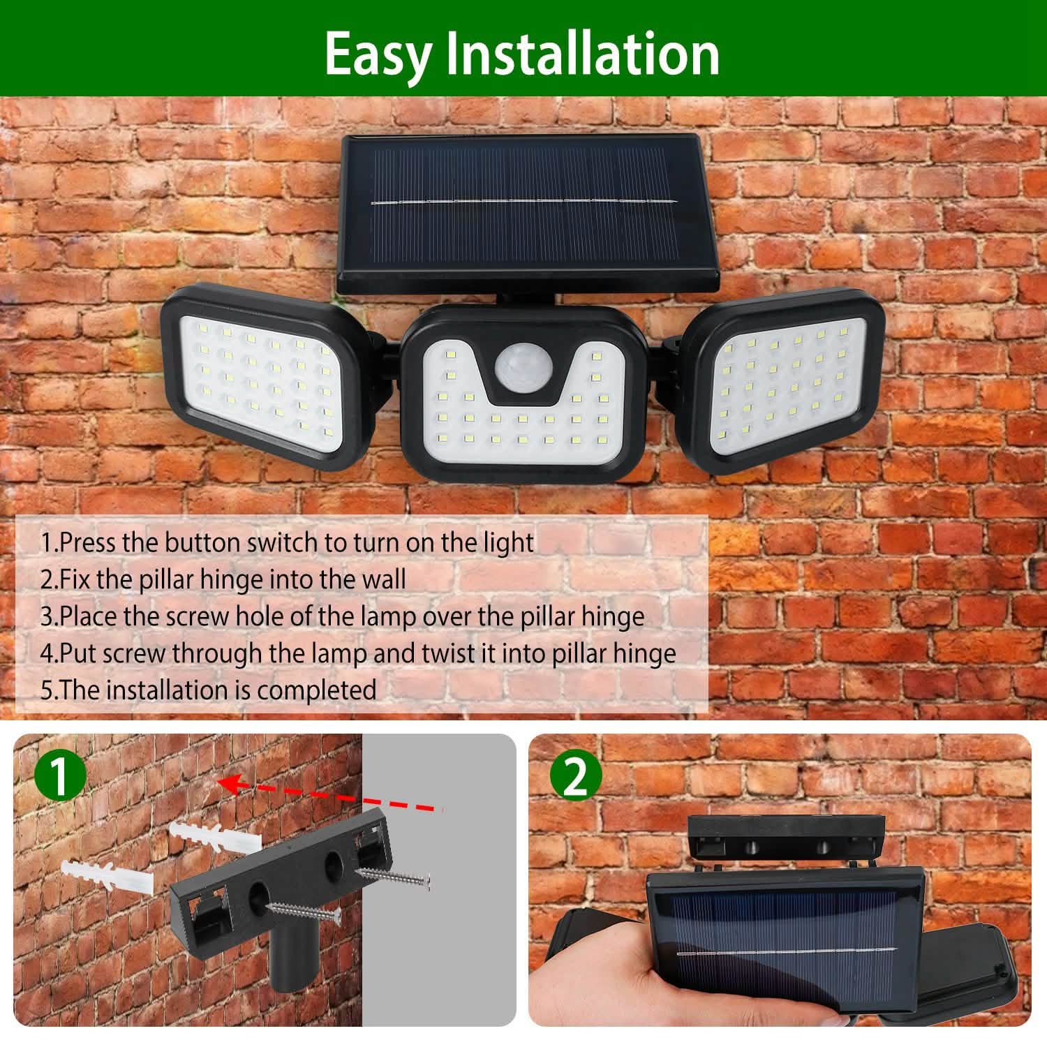 74 LEDs 3 Adjustable Solar Head Motion Sensor Flood Light Outdoor Lighting - Tophatter Daily Deals
