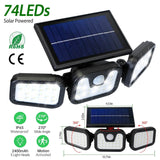 74 LEDs 3 Adjustable Solar Head Motion Sensor Flood Light Outdoor Lighting - Tophatter Daily Deals