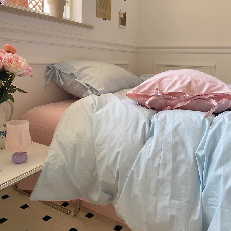 All Cotton Washed Cotton Four-piece Set Soft Comfortable Bow Bedding 0 - Tophatter Daily Deals