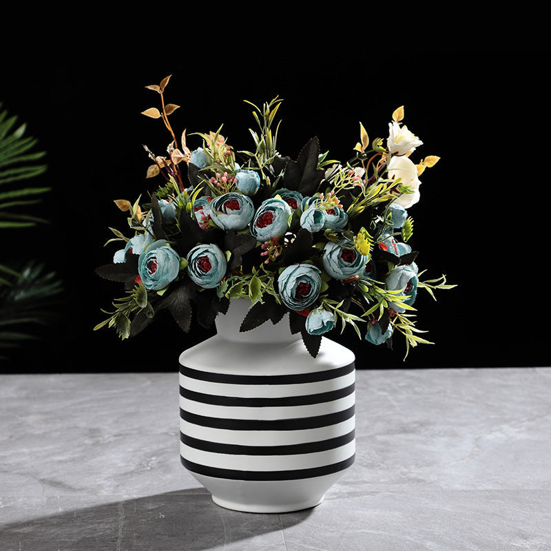 Black And White Striped Ceramic Vase Light Luxury Modern Home 0 - Tophatter Daily Deals