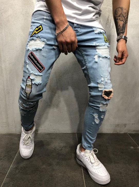 Blue ripped logo jeans 0 - Tophatter Daily Deals