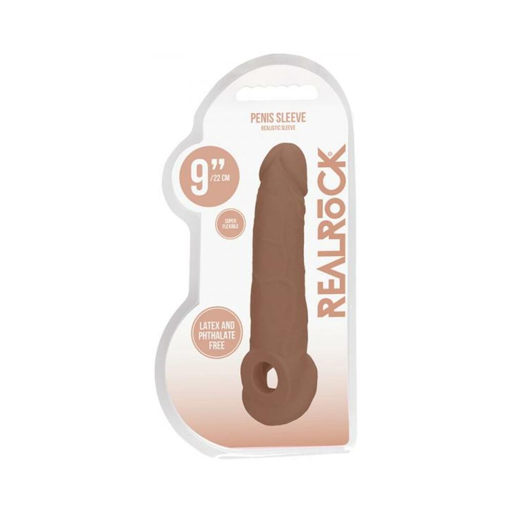 Real Rock Penis Extender With Rings - 9" - 22 Cm - Mocha - Tophatter Daily Deals