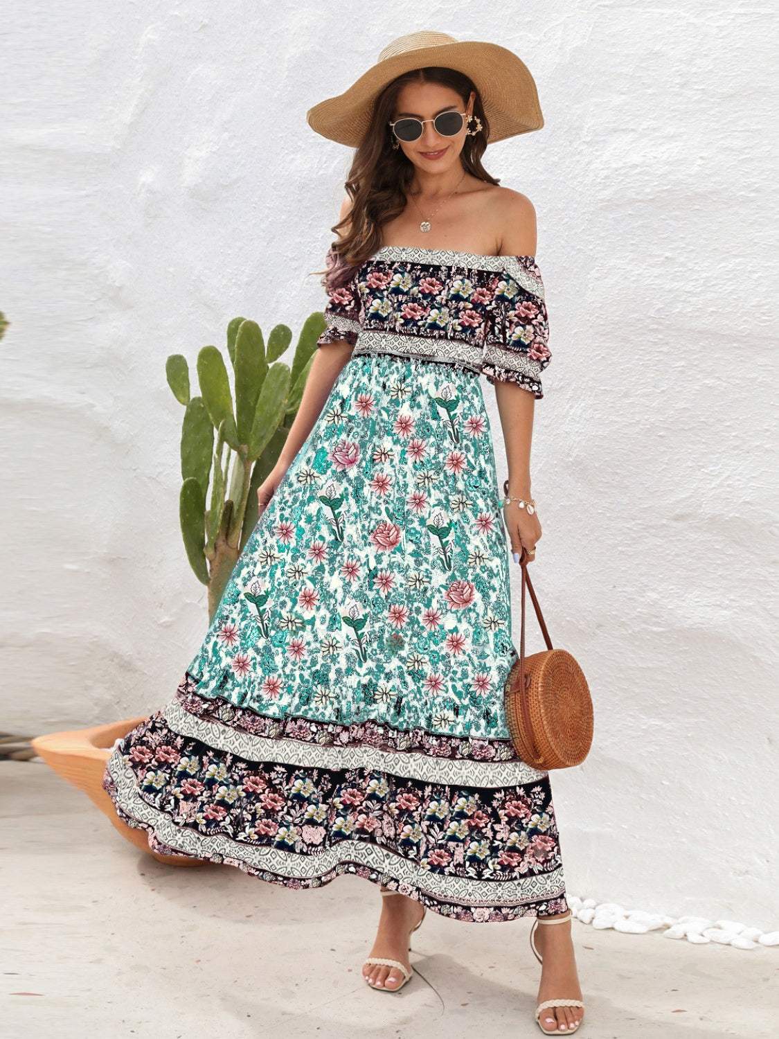 Floral Flounce Sleeve Midi Dress Casual Dresses - Tophatter Daily Deals