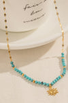 Turquoise Beaded 18K Gold-Plated Sun Shape Pendant Necklace Necklaces - Tophatter Daily Deals