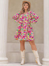 Plus Size Printed V-Neck Balloon Sleeve Mini Dress Casual Dresses - Tophatter Daily Deals