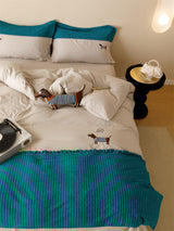 120 Brushed Four-piece Set Embroidered Cotton Quilt Cover Bedding 0 - Tophatter Daily Deals