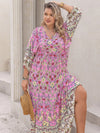 Plus Size Floral V-Neck Balloon Sleeve Midi Dress Casual Dresses - Tophatter Daily Deals