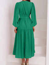 Deep V-Neck Balloon Sleeve Plain Maxi Dress Casual Dresses - Tophatter Daily Deals
