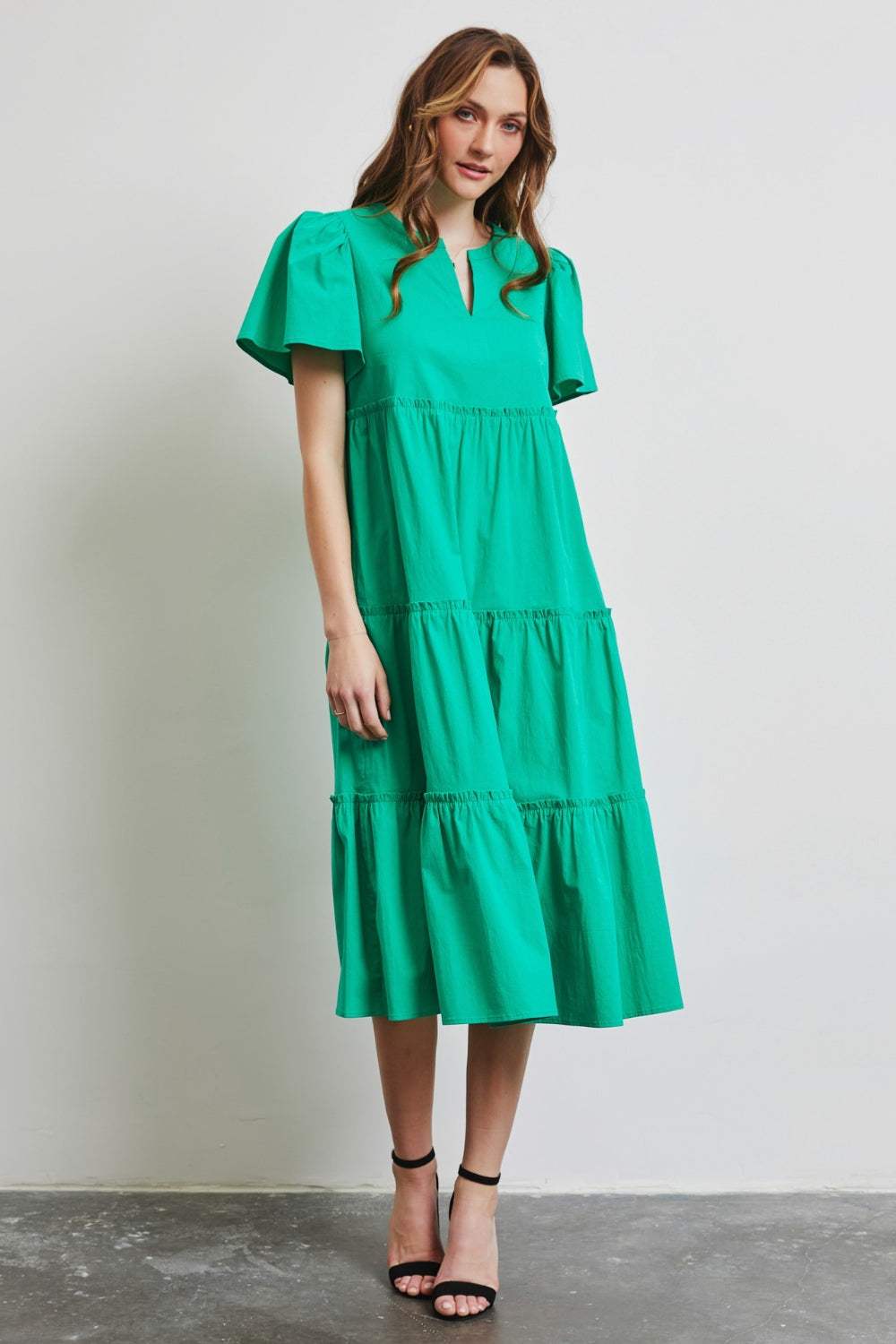 HEYSON Full Size Cotton Poplin Ruffled Tiered Midi Dress Casual Dresses - Tophatter Daily Deals