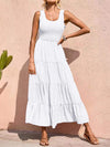 Tiered Smocked Wide Strap Dress White Casual Dresses - Tophatter Daily Deals