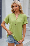 Eyelet Notched Short Sleeve T-Shirt Chartreuse Women's T-Shirts - Tophatter Daily Deals