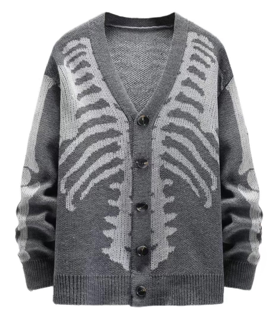 Oversized Men's Jacquard Cardigan - Skeleton Knit, Acrylic Gray 3D Changing Face Moving Picture Frame - Tophatter Daily Deals