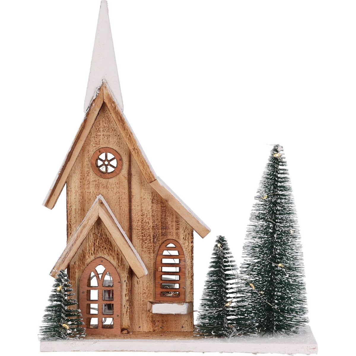 LED Wooden Christmas House with Bottle Brush Trees | Light-Up Rustic House LED Light - Tophatter Daily Deals
