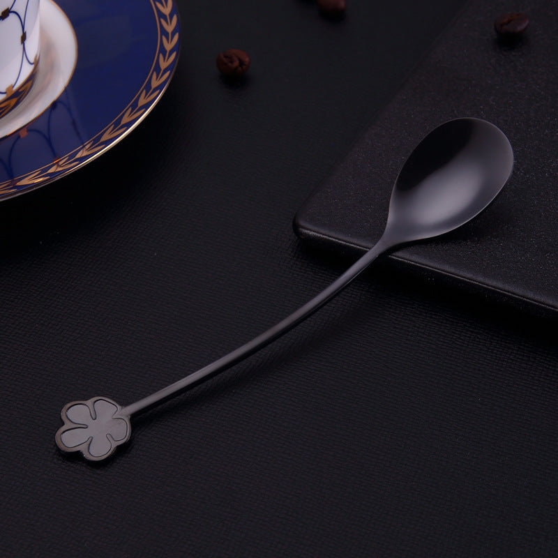 304 Stainless Steel Spoon Gold Plated Dessert Spoon Coffee Stir Spoon Stainless Steel Ice Bar Spoon Black 0 - Tophatter Daily Deals