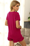 V-Neck Short Sleeve Top and Drawstring Shorts Lounge Set Loungewear Sets - Tophatter Daily Deals