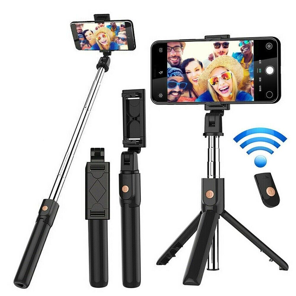 Bluetooth Selfie Tripod Telescopic Stick Remote Monopod Extendable Phone Stand Black Tripod Telescopic Stick Remote Monopod - Tophatter Daily Deals