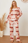 Striped Geometric Top and Pants Lounge Set Apricot Loungewear Sets - Tophatter Daily Deals