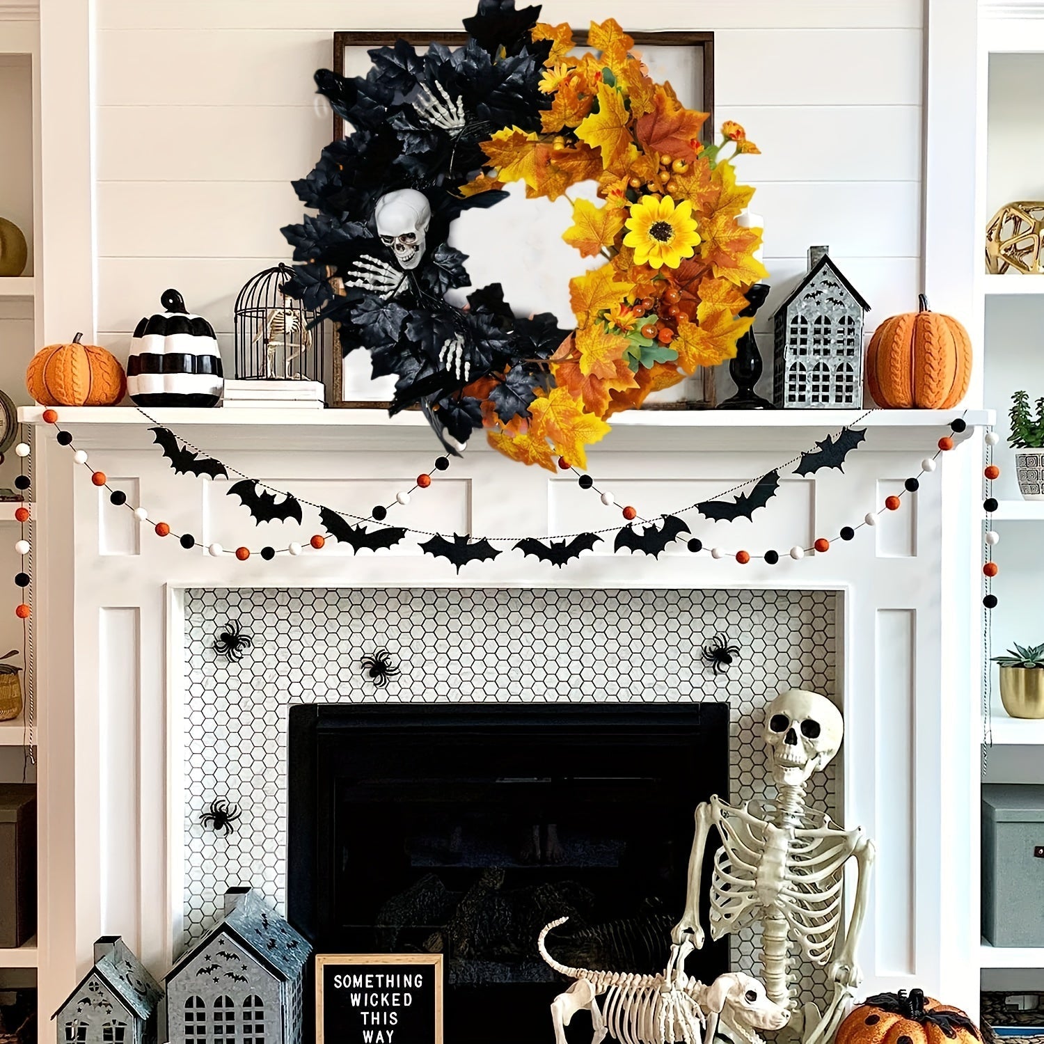 Skull Halloween Wreath Door Decor Halloween - Tophatter Daily Deals
