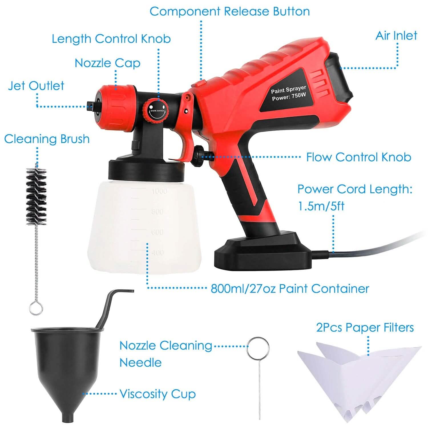 750W Electric Paint Sprayer Handheld with 3 Spray Patterns Home Improvement - Tophatter Daily Deals