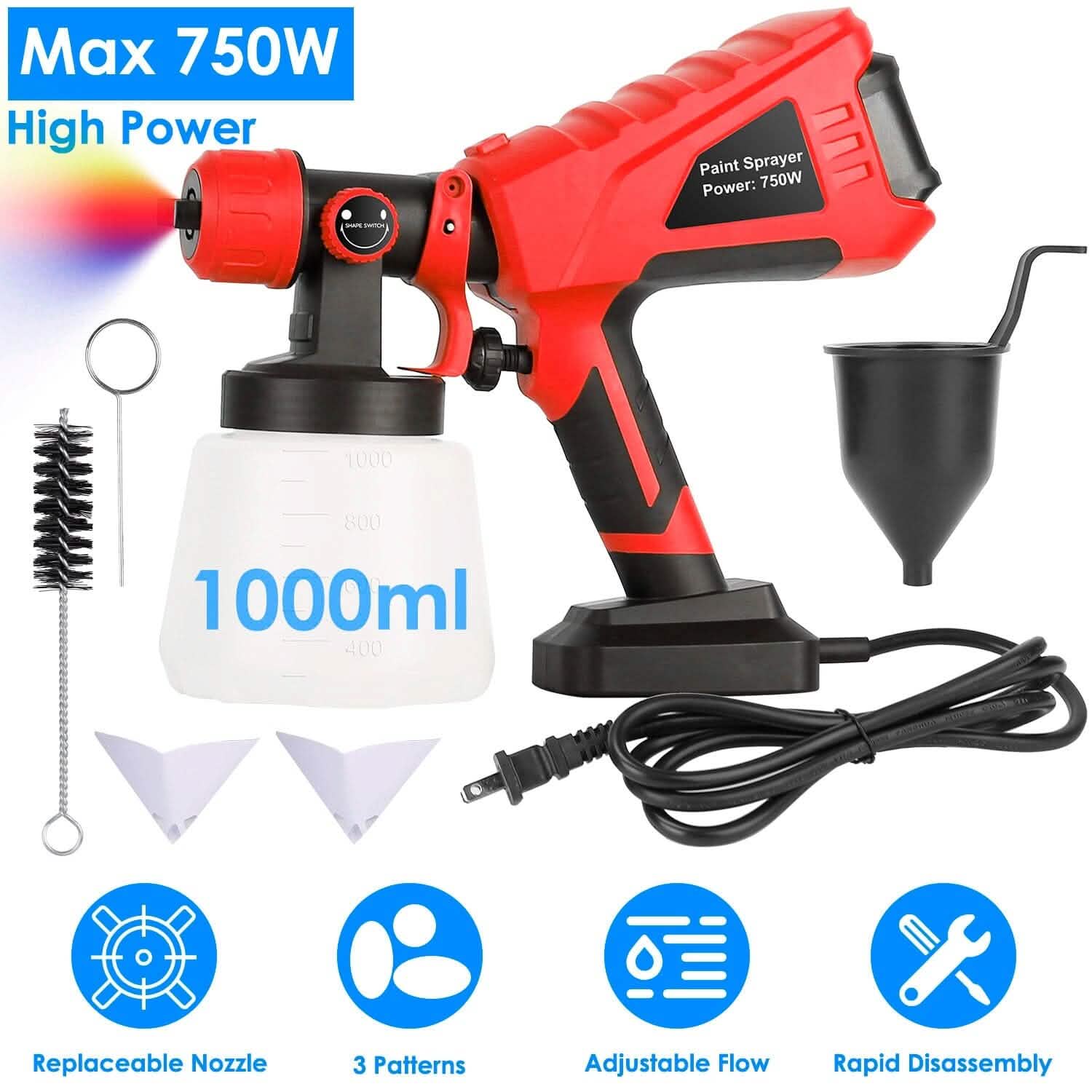 750W Electric Paint Sprayer Handheld with 3 Spray Patterns Home Improvement - Tophatter Daily Deals