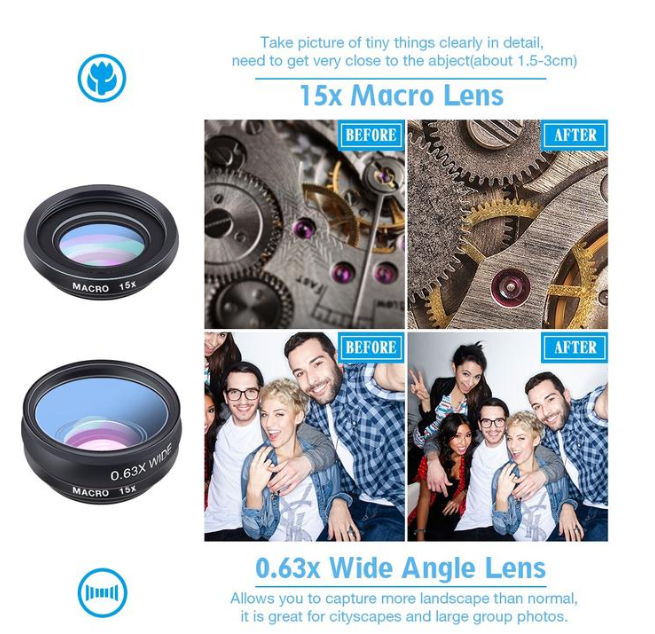 APEXEL Phone lens kit universal 10 in 1 Fisheye Wide Angle macro Lens CPL Filter Kaleidoscope+2X telescope Lens for smartphone 0 - Tophatter Daily Deals