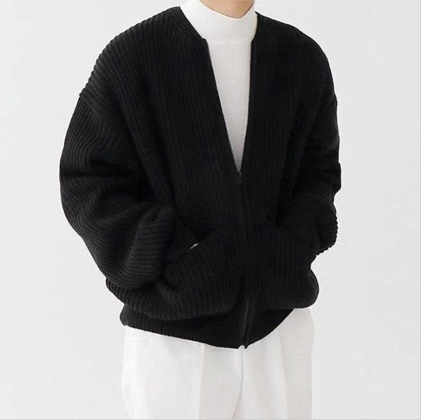 Lightweight Relaxed Men's Zip Cardigan - Boxy Knit, Lined Black 3D Changing Face Moving Picture Frame - Tophatter Daily Deals
