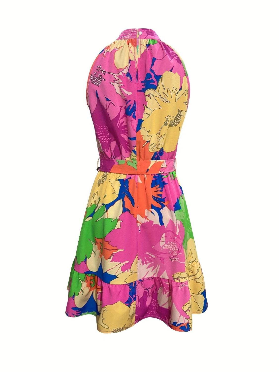 Tied Printed Mock Neck Sleeveless Dress Casual Dresses - Tophatter Daily Deals