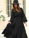 Tie Neck Long Sleeve Midi Tiered Dress Casual Dresses - Tophatter Daily Deals