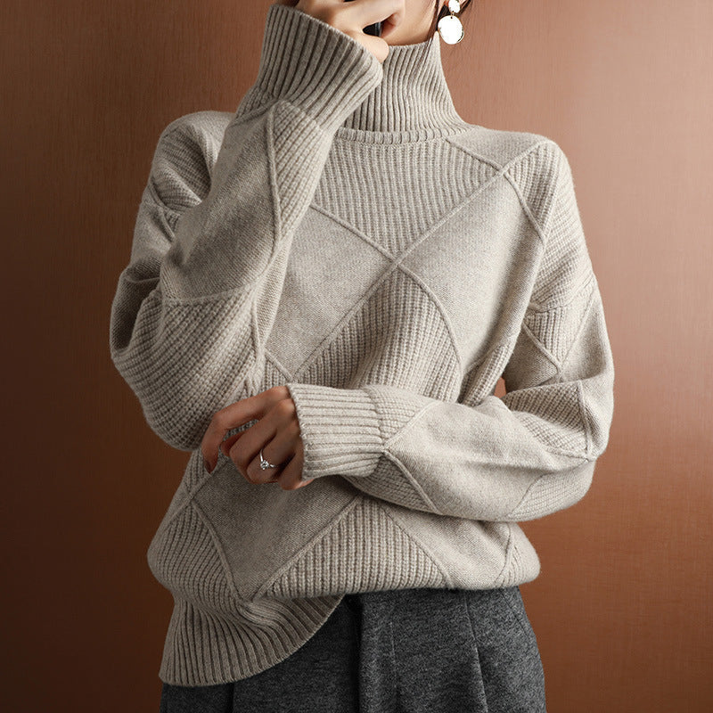 Soft Cozy Womens Sweater - Oversized Diamond Knit Winter Camel 3D Changing Face Moving Picture Frame - Tophatter Daily Deals