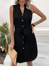 Tied Buttoned Up Notched Sleeveless Dress Casual Dresses - Tophatter Daily Deals