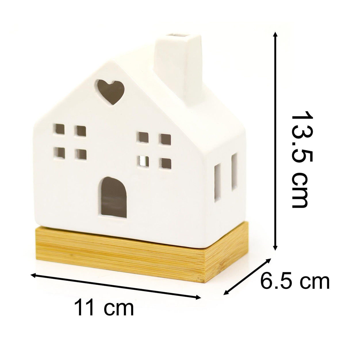 White Ceramic LED Christmas House Ornament On Bamboo Base | Light up Decoration Ornament - Tophatter Daily Deals