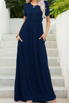 Round Neck Maxi Tee Dress with Pockets Navy Casual Dresses - Tophatter Daily Deals