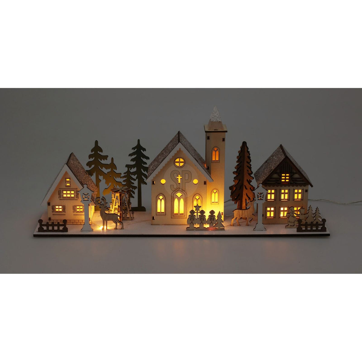 Christmas Scene Light-Up Houses | LED Wooden Winter Houses Ornament - 40cm Ornament - Tophatter Daily Deals