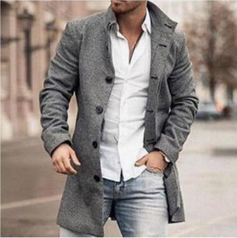 Warm Men's Midlength Coat - Stand Collar, Wool, City 3D Changing Face Moving Picture Frame - Tophatter Daily Deals