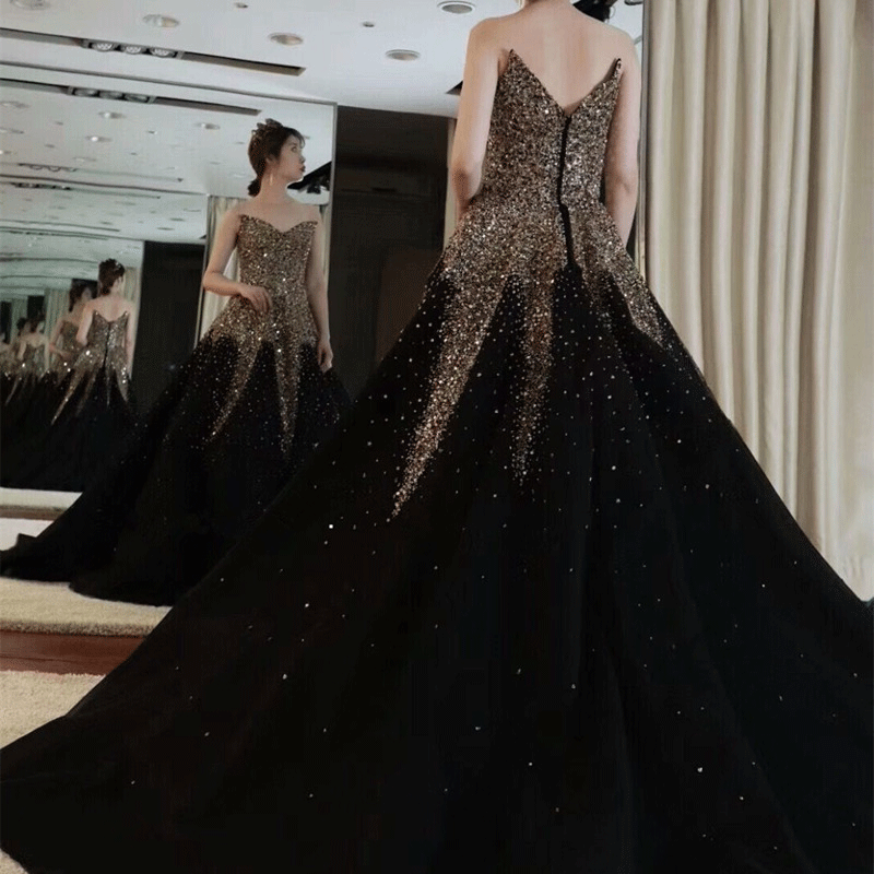 Black Wedding New Bride Big Train Main Yarn Dress 0 - Tophatter Daily Deals