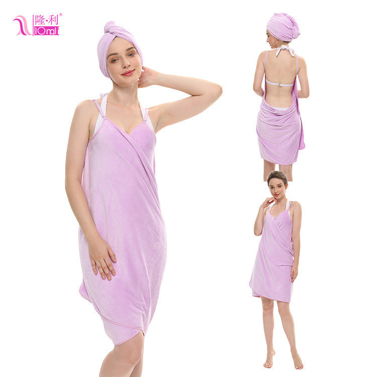 Bath Towel Sling Bath Skirt Coral Fleece Suit Purple Bath Skirt Set 70X160cm 0 - Tophatter Daily Deals