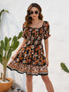 Printed Square Neck Short Sleeve Dress Casual Dresses - Tophatter Daily Deals