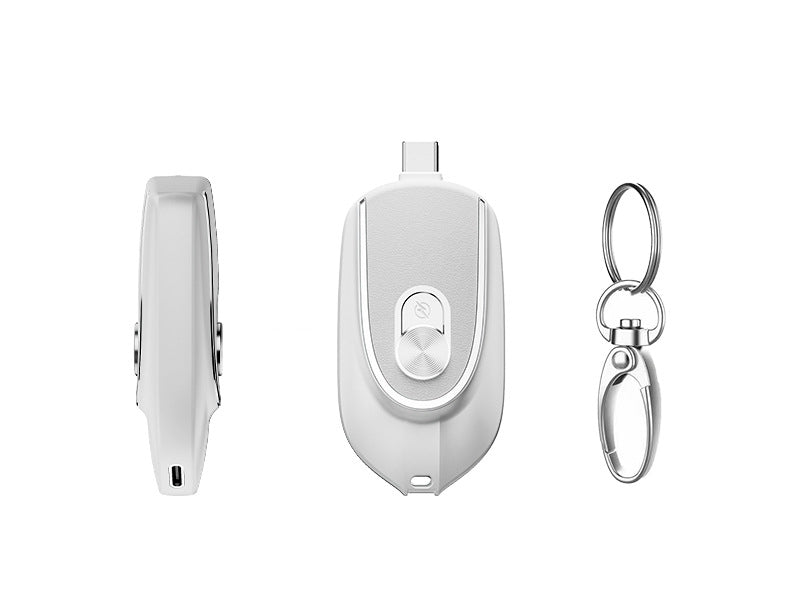 2 In 1 Mini Keychain Power Bank Keyring Hanging Buckle 2 Output Interfaces 5V 1200MAH Backup Power Bank Retractable Plug Waterproof Phone Charging Accessories White USB 0 - Tophatter Daily Deals