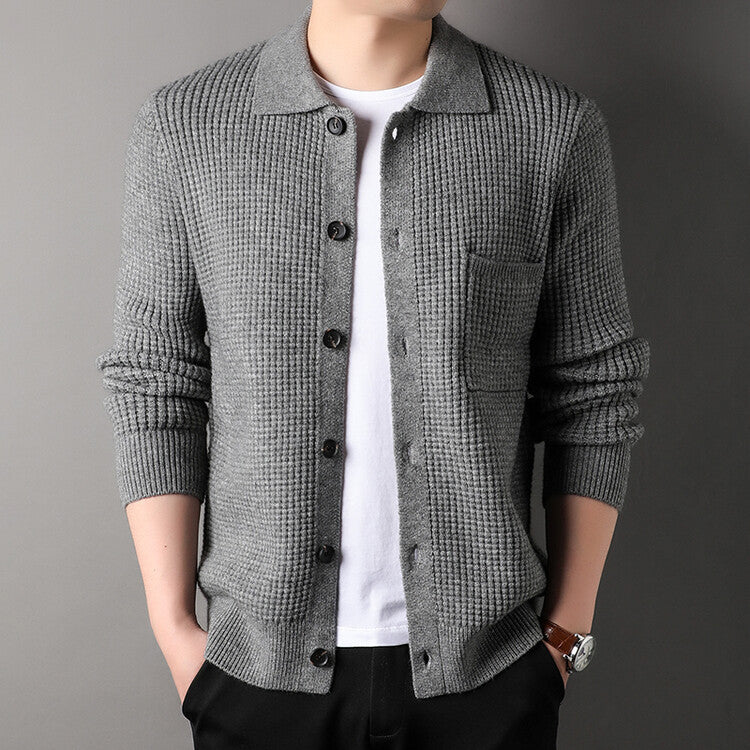 Warm Textured Men's Cardigan - Polo Lapel, Knit For Autumn 3D Changing Face Moving Picture Frame - Tophatter Daily Deals