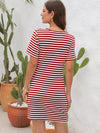 Cutout Striped Round Neck Short Sleeve Dress Casual Dresses - Tophatter Daily Deals