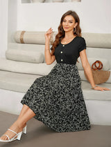 Printed Round Neck Short Sleeve Midi Dress Casual Dresses - Tophatter Daily Deals