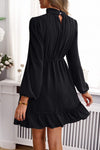 Frill Ruched Mock Neck Balloon Sleeve Dress Casual Dresses - Tophatter Daily Deals