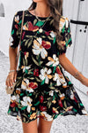 Printed Tiered Round Neck Mini Dress Casual Dresses - Tophatter Daily Deals