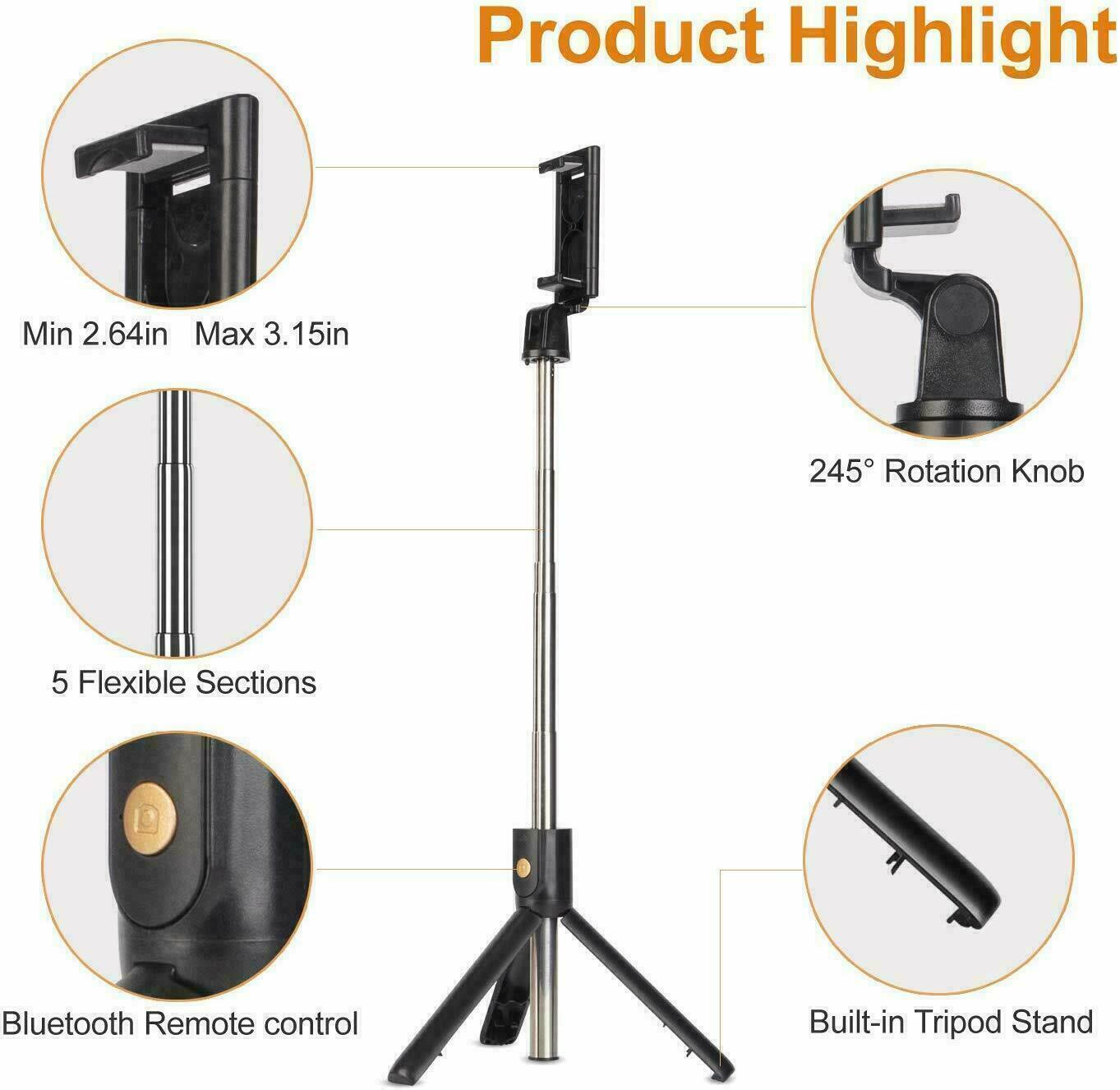 Bluetooth Selfie Tripod Telescopic Stick Remote Monopod Extendable Phone Stand Tripod Telescopic Stick Remote Monopod - Tophatter Daily Deals