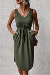 V-Neck Curved Hem Sleeveless Dress Army Green Casual Dresses - Tophatter Daily Deals