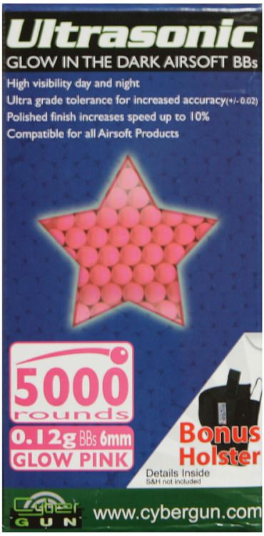 Ultrasonic Glow In The Dark Pink Recreation 6mm BBs 5000 Count - Tophatter's Army Products & Self Defense Collectible Weapons - Tophatter Daily Deals