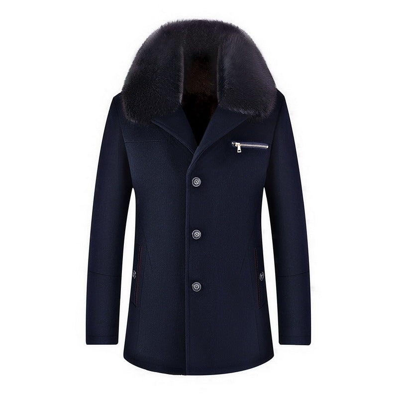Warm Classic Men's Coat - Single-Breasted, Polyester Navy 3D Changing Face Moving Picture Frame - Tophatter Daily Deals