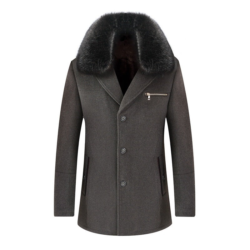 Warm Classic Men's Coat - Single-Breasted, Polyester Light Grey 3D Changing Face Moving Picture Frame - Tophatter Daily Deals
