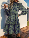 Perfee Frill Printed Mock Neck Long Sleeve Mini Dress Casual Dresses - Tophatter Daily Deals