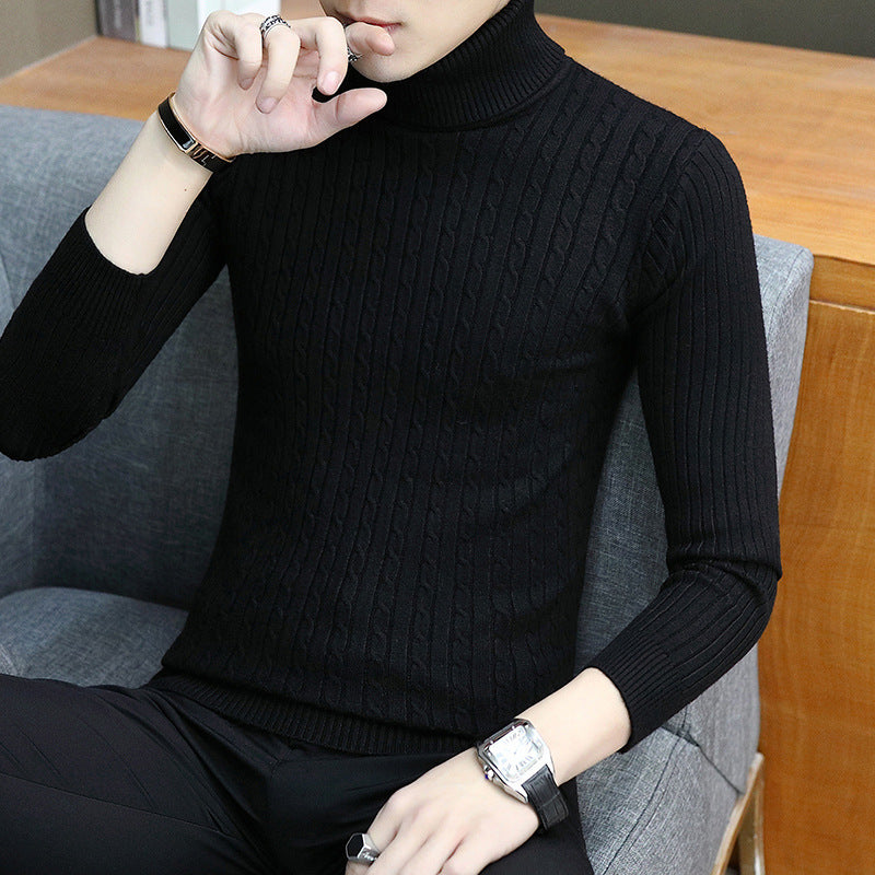 Fitted Men’s Turtleneck Sweater - Slim Fit Cotton Blend Black 3D Changing Face Moving Picture Frame - Tophatter Daily Deals